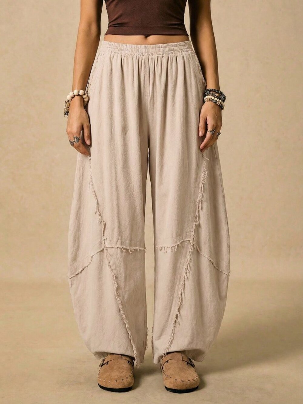 Khaki Boho Women's Western Harem Pants